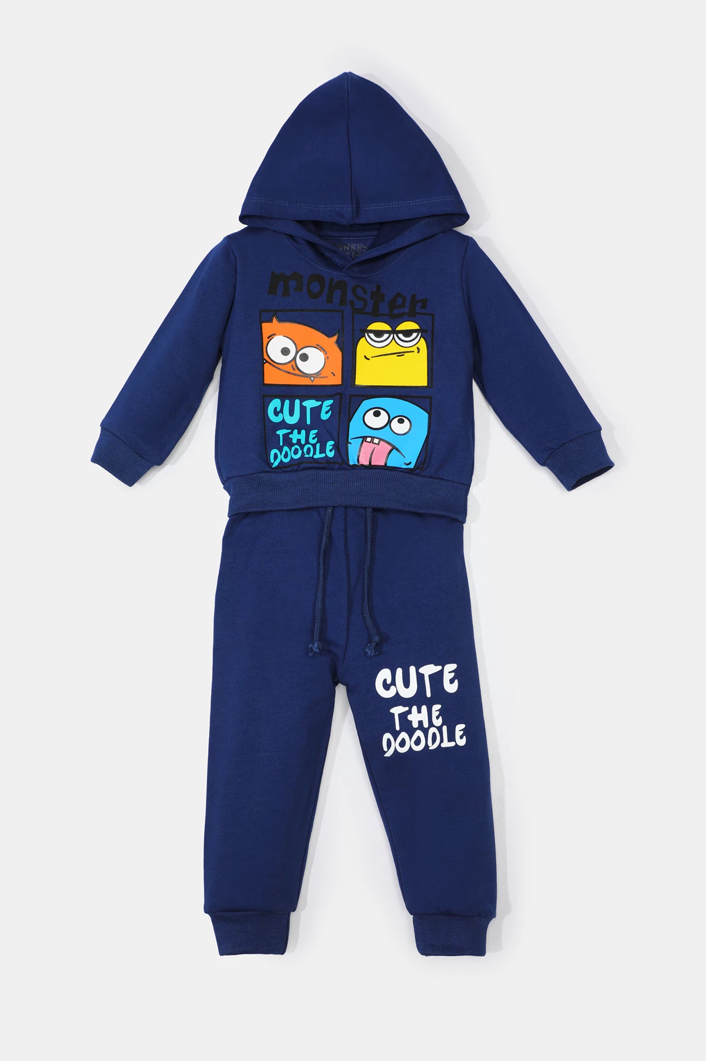 Plush HoodiesBlue Graphic Printed Boys Hoodie with Trouser