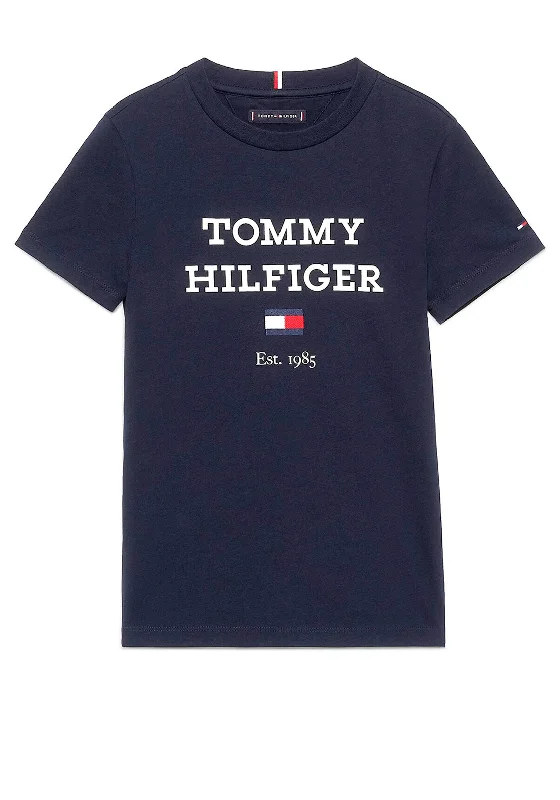 Camping Short Sleeve TopsTommy Hilfiger Boy Short Sleeve Logo Tee, Navy