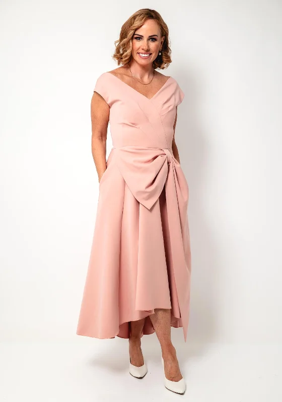 Kevan Jon Safia Bow Dipped Hem Dress, Blush Pink