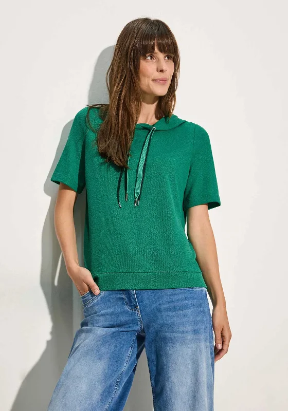 Oversized Short Sleeve TopsCecil Short Sleeve Knit Hoodie, Malachite Green