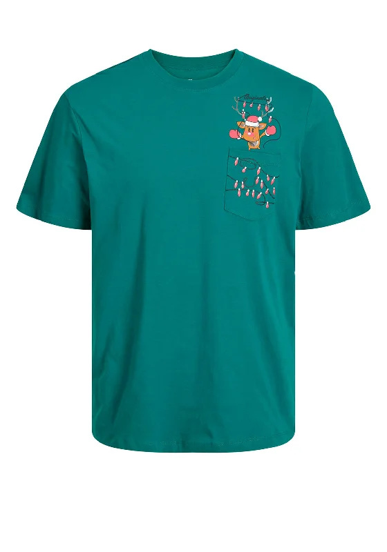 Polyester Short Sleeve TopsJack & Jones Boys Christmas Pocket Short Sleeve Tee, Alpine Green