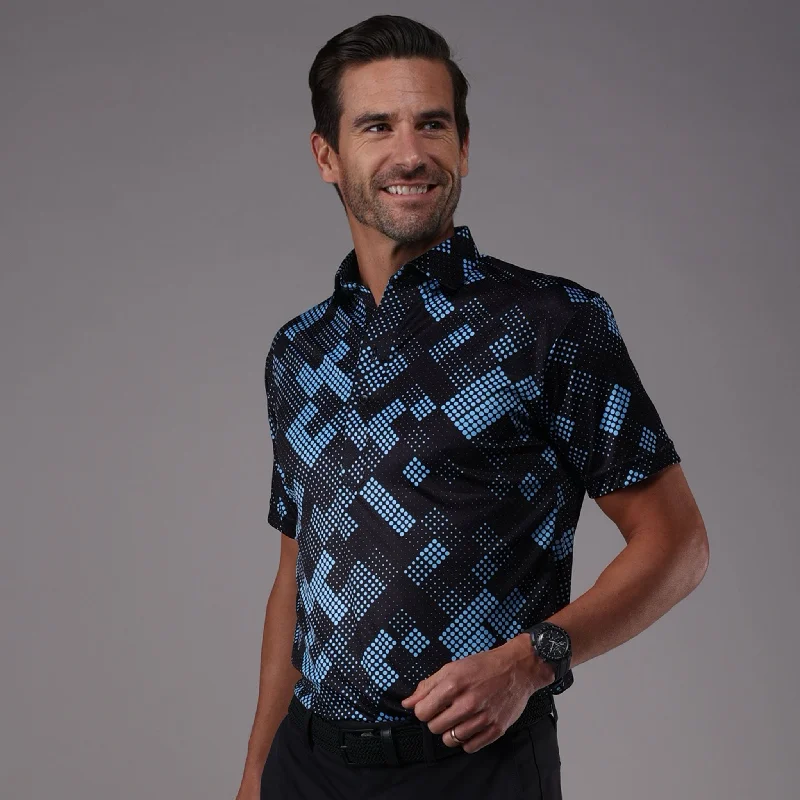 Semi-Spread Collar Polo Grand Prix Blue and BlackParty polo shirt