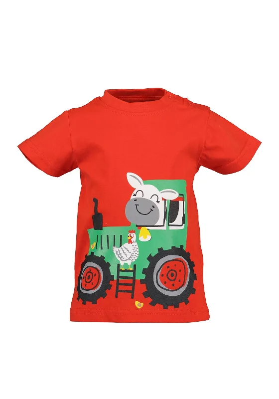 Retro Short Sleeve TopsBlue Seven Baby Boy Tractor Print Short Sleeve Tee, Red