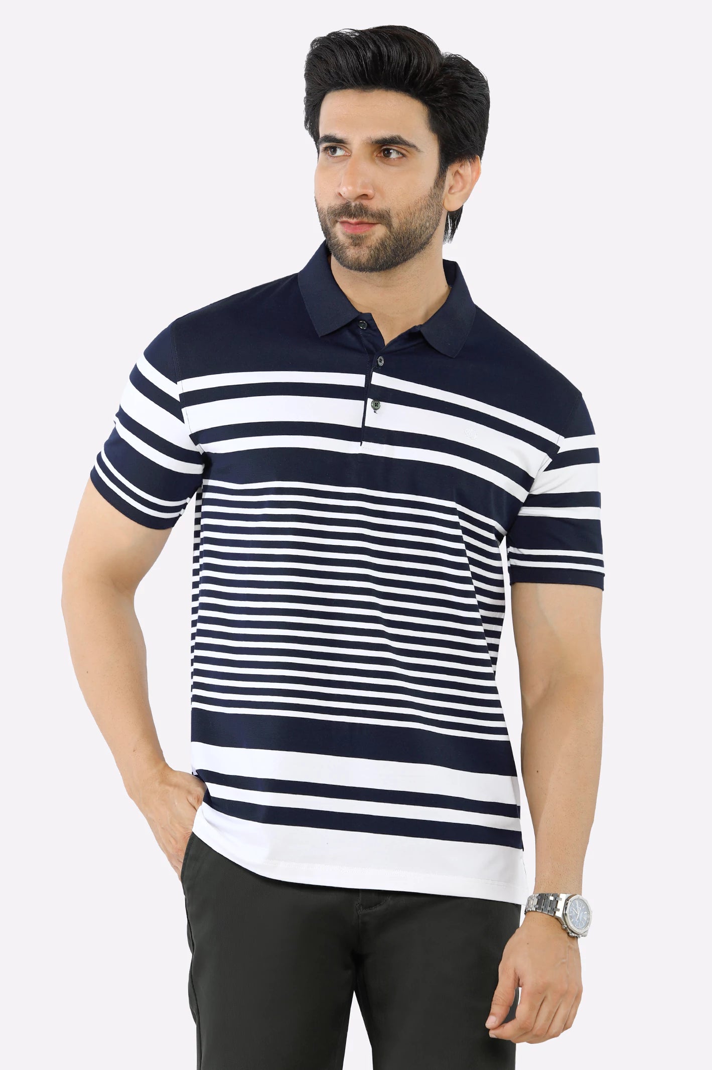 Navy Blue Yarn Dyed PoloEvening polo shirt