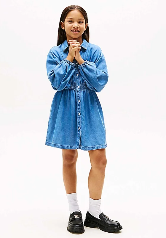 Tommy Hilfiger Girls Chambray Long Sleeve Shirt Dress, Blue