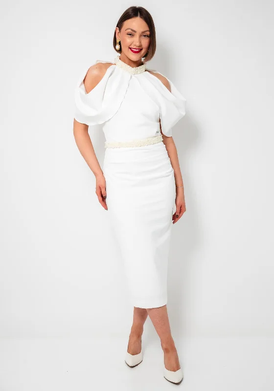 Kevan Jon Jenni Pearl Embellished Pencil Dress, Ivory