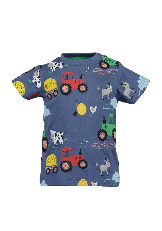 Band Merch Short Sleeve TopsBlue Seven Baby Boy Tractor Print Short Sleeve Tee, Navy