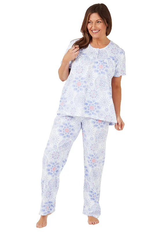 Retro Short Sleeve TopsMarlon Pastel Tiles Cotton Short Sleeve Pyjama Set, Blue