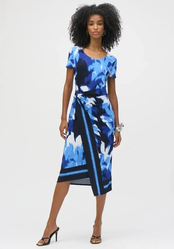 Joseph Ribkoff Abstract Print Wrap Detail Dress, Blue Multi