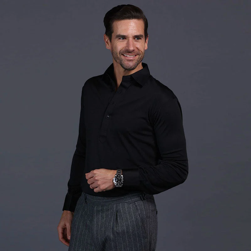 Semi-Spread Collar Polo Long Sleeve BlackCustom polo shirt