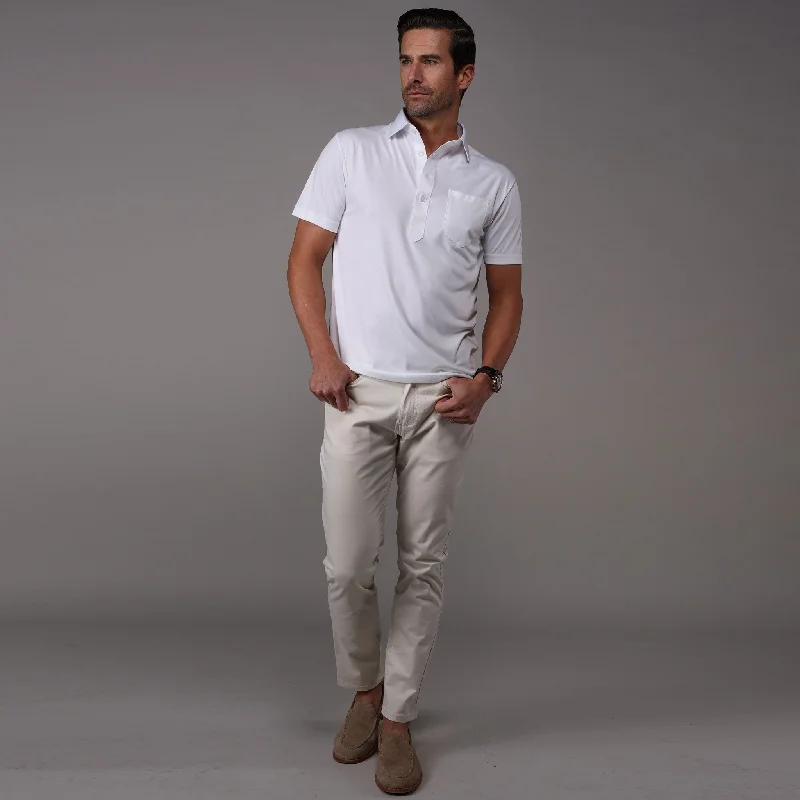 Pocket Semi-Spread Collar Polo WhiteMesh polo shirt