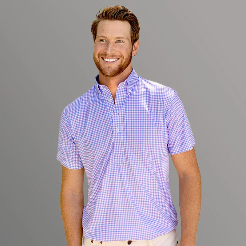 Oxford Button Down Collar Polo Blue and Purple TattersallStriped polo shirt