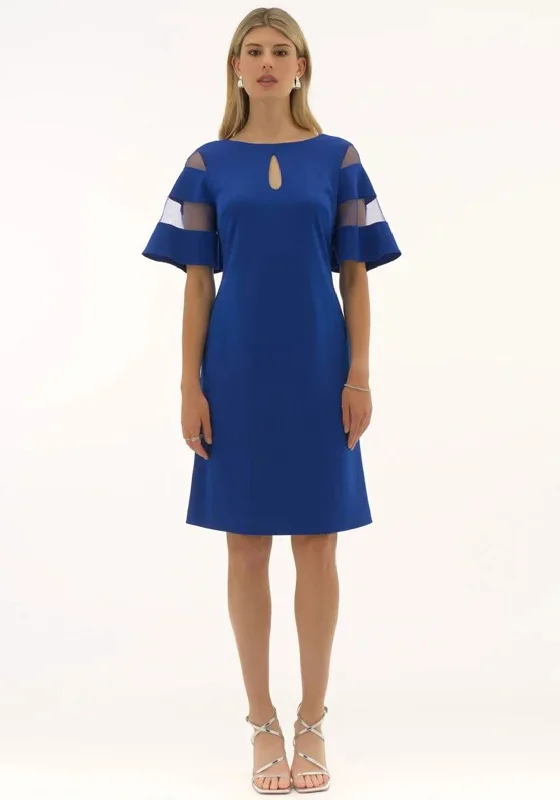 Joseph Ribkoff Mesh Sleeve A-Line Dress, Blue