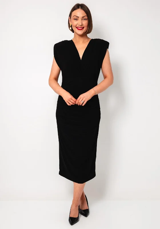 Casting V Neck Jersey Midi Dress, Black