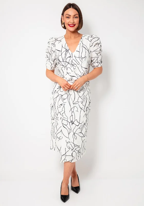 Casting Printed Wrap Panel Pencil Dress, Ivory