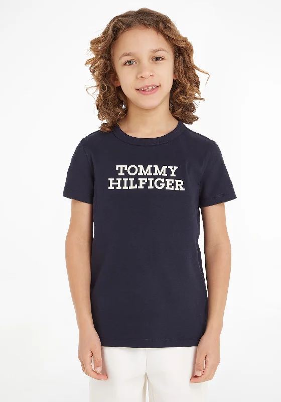 Cropped Short Sleeve TopsTommy Hilfiger Boys Logo Short Sleeve T-Shirt, Desert Sky