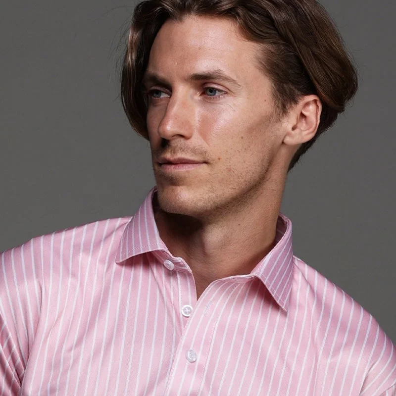 Semi-Spread Collar Polo Saint-Tropez Pink With White StripeOffice polo shirt