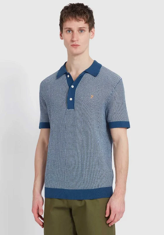 Farah Sandford Knit Polo Shirt, Cold Metal BlueRaglan sleeve polo shirt