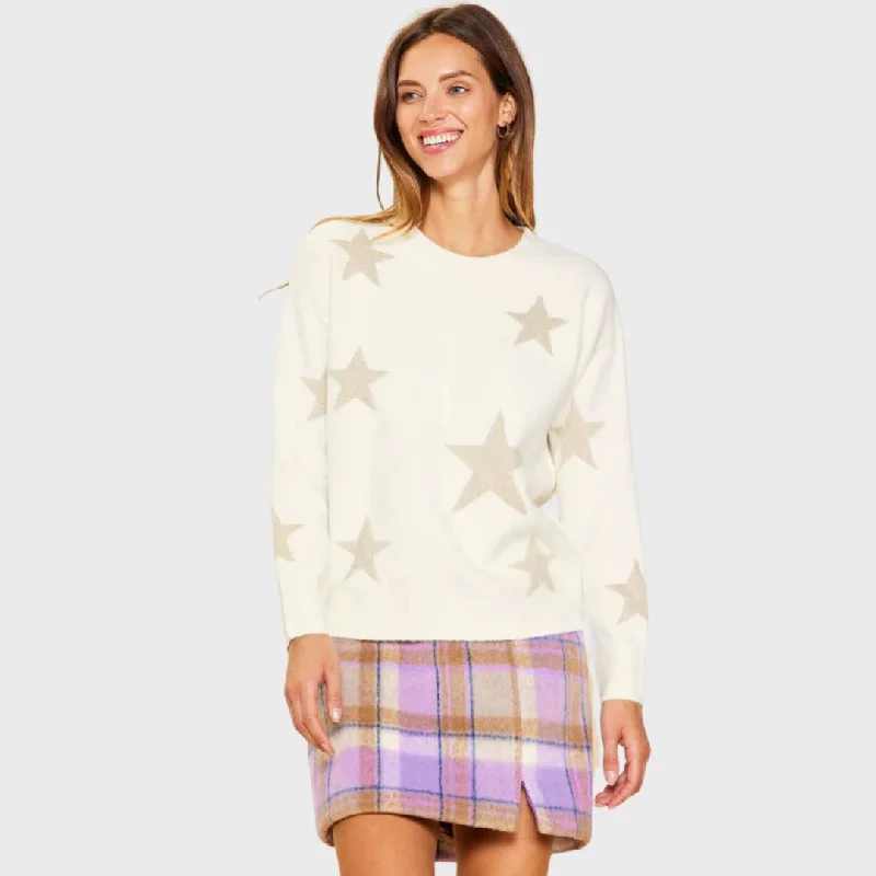 Lurex Star Print Sweater (Ivory)Recycled Fabric Knit Tops