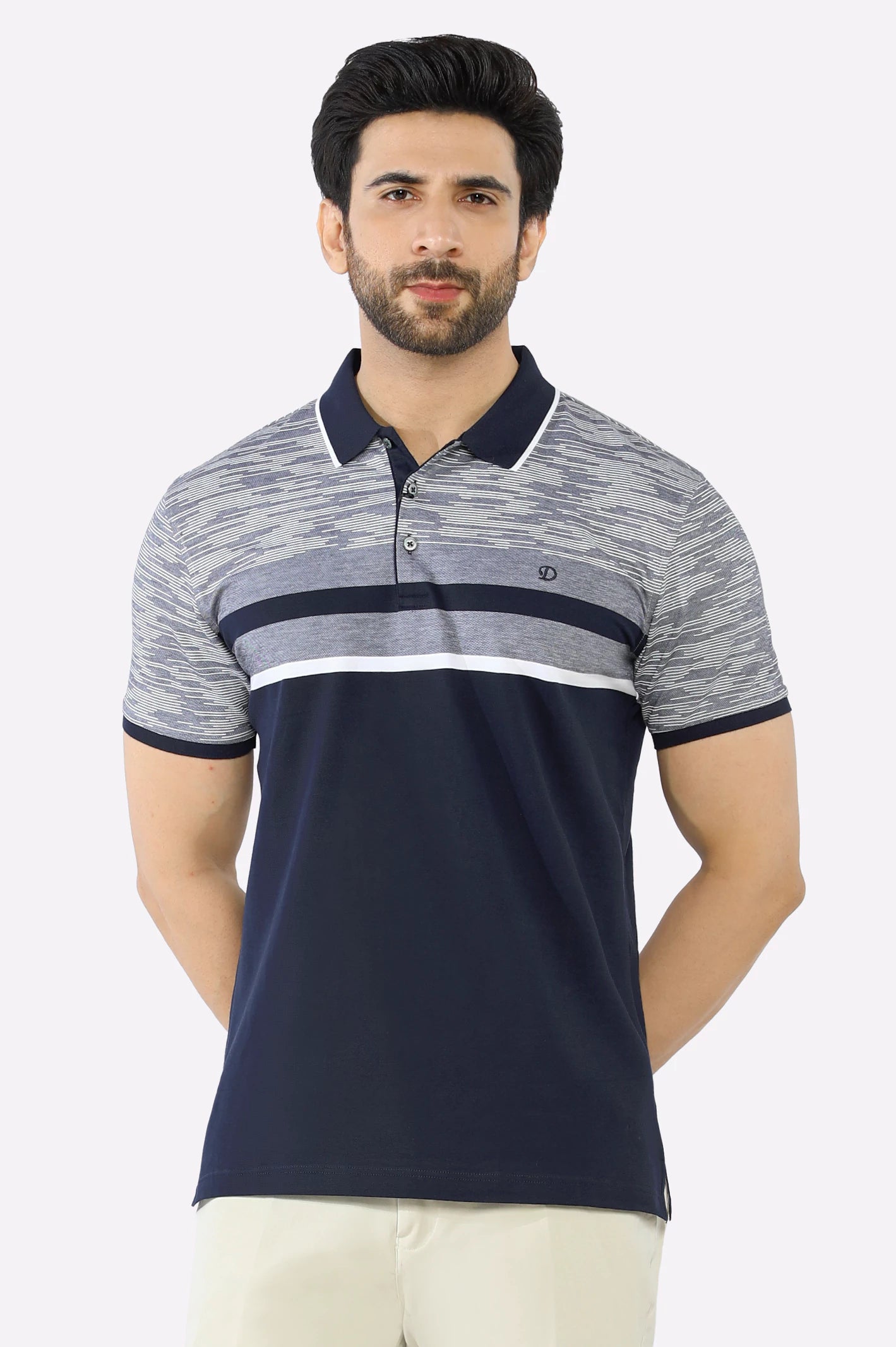 Navy Blue Yarn Dyed PoloReversible polo shirt