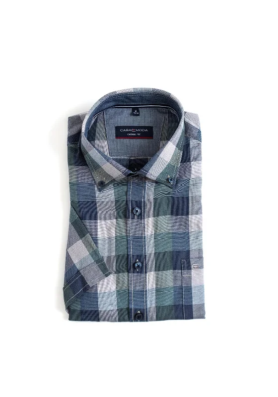 Casual Short Sleeve TopsCasa Moda Short Sleeve Wide Gingham Shirt, Green & Grey Multi