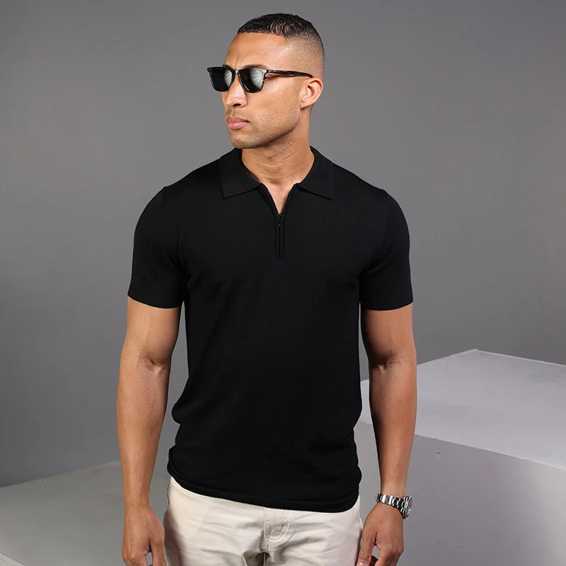 Black Venetian Merino Zip PoloBaby polo shirt