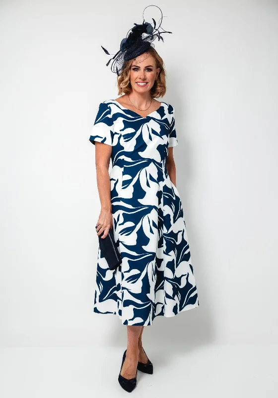 Coco Doll Tara Floral Print A-Line Dress, Navy and White