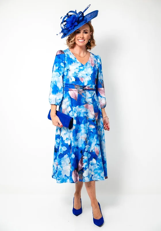 Cassandra Carly Floral V Neck Aline Dress, Blue