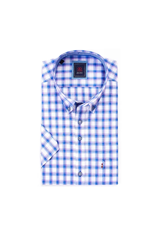 UV-Protection Short Sleeve TopsAndre Hume Check Short Sleeve Shirt, Lilac Multi