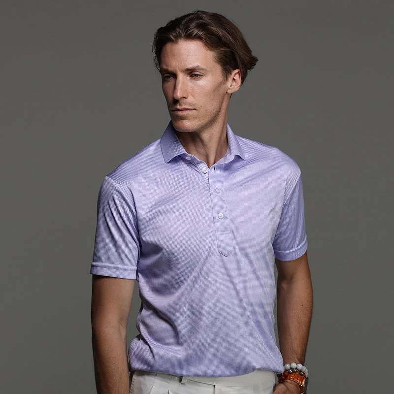 Semi-Spread Collar Polo Lavender HoundstoothCollared polo shirt