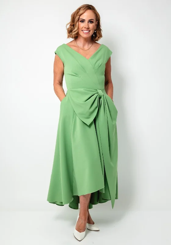 Kevan Jon Safia Bow Dipped Hem Dress, Pistachio Green