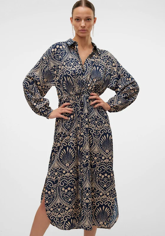 Vero Moda Vilja Floral Print Shirt Dress, Navy