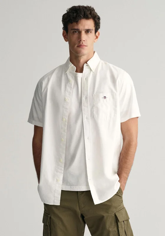 Polyester Short Sleeve TopsGant Oxford Short Sleeve Shirt, White