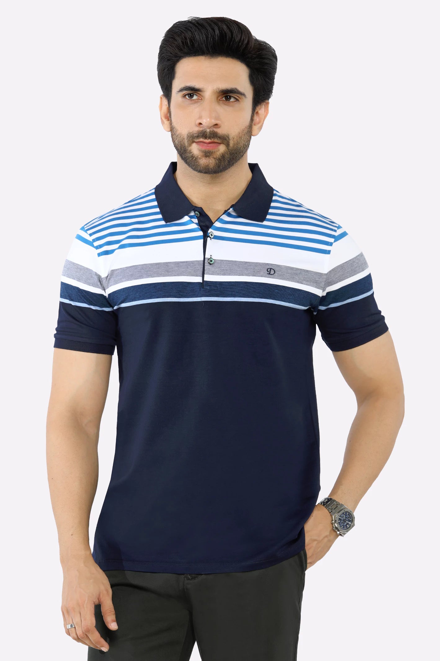 Blue Yarn Dyed PoloAnti-microbial polo shirt