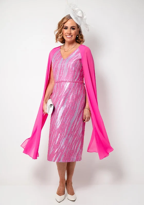 Lizabella Metallic Jacquard Chiffon Sleeve Dress, Pink