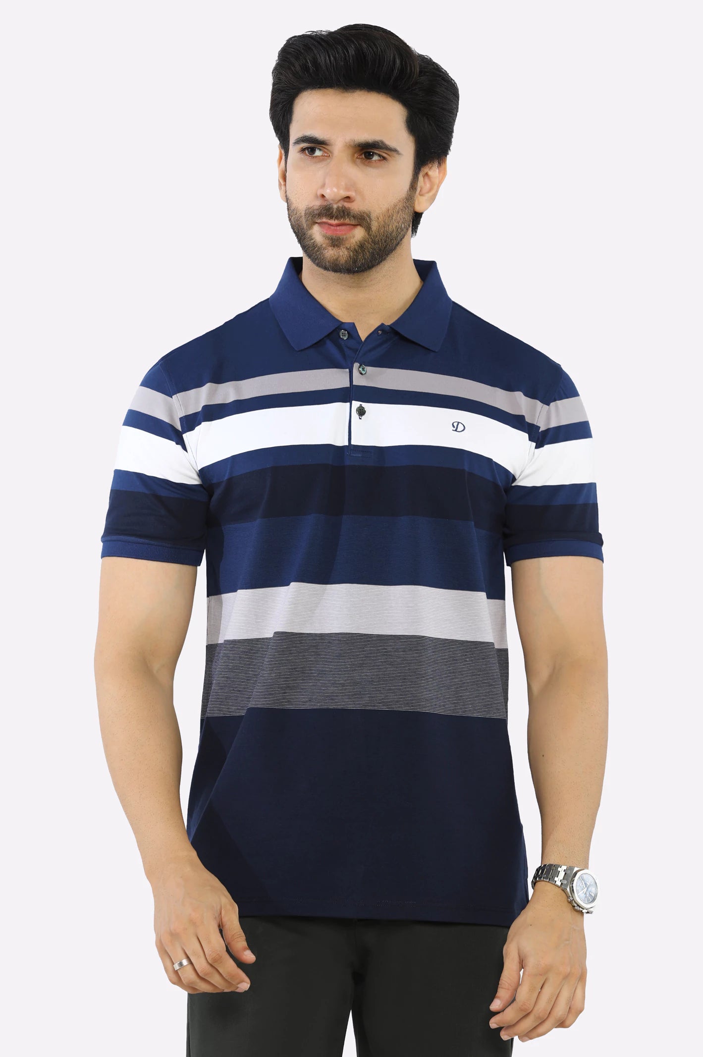 Blue Yarn Dyed PoloPadded polo shirt