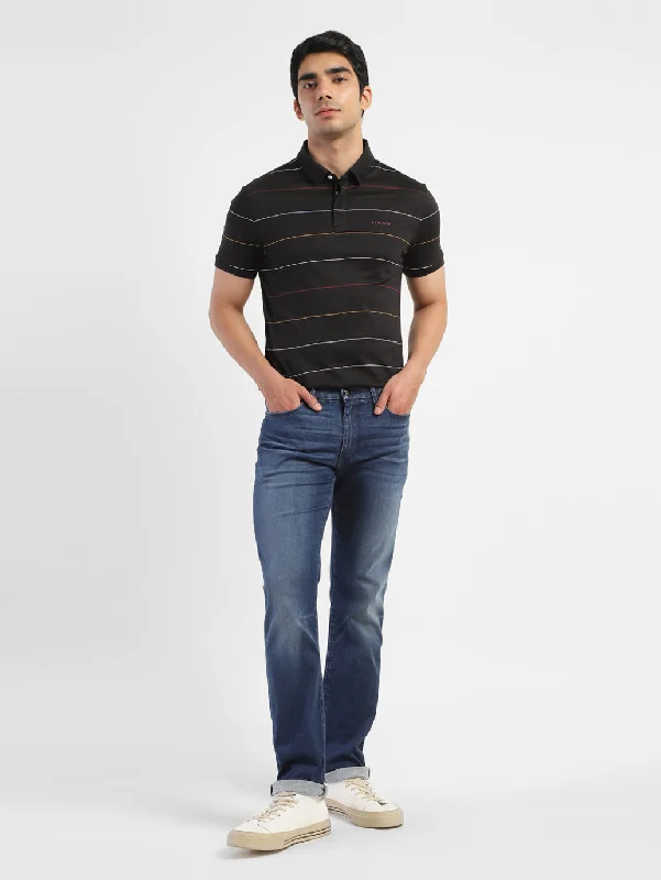 Men's Striped Polo T-shirt BlackCotton polo shirt