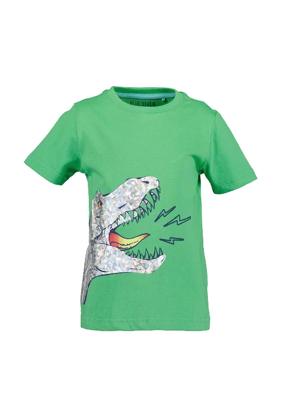 Logo Short Sleeve TopsBlue Seven Boy Foil Dino Print Short Sleeve Tee, Green