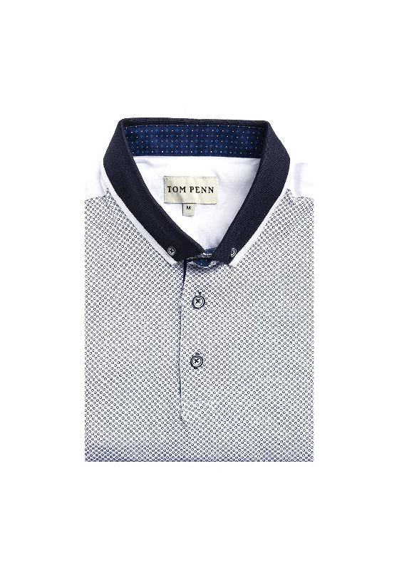 Tom Penn Pattern Polo Shirt, White & NavyPatched polo shirt