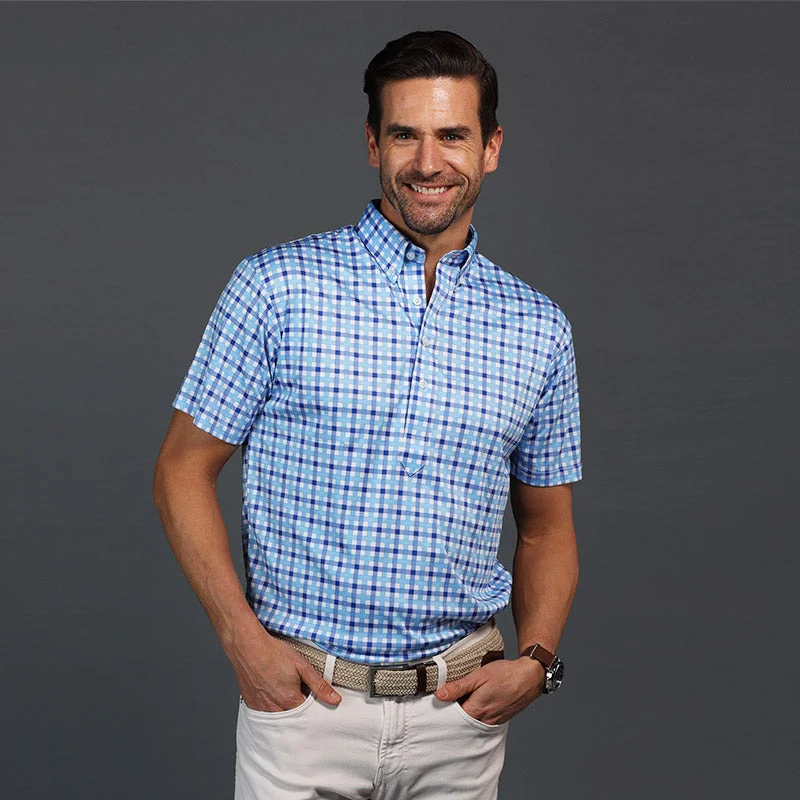 Oxford Button Down Collar Polo Light Blue Interwoven GinghamFormal polo shirt