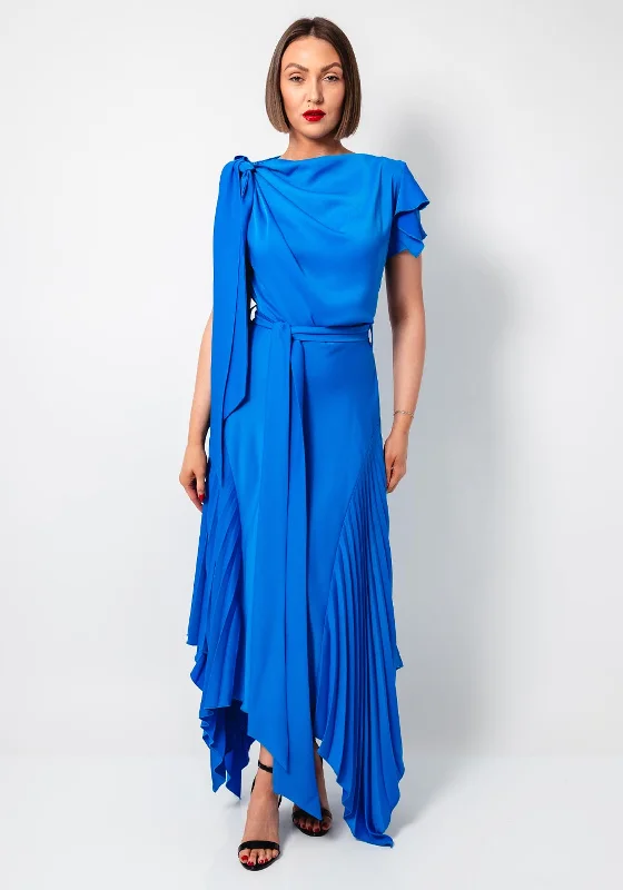 Kevan Jon Emilia Asymmetric Pleated Dress, Blue