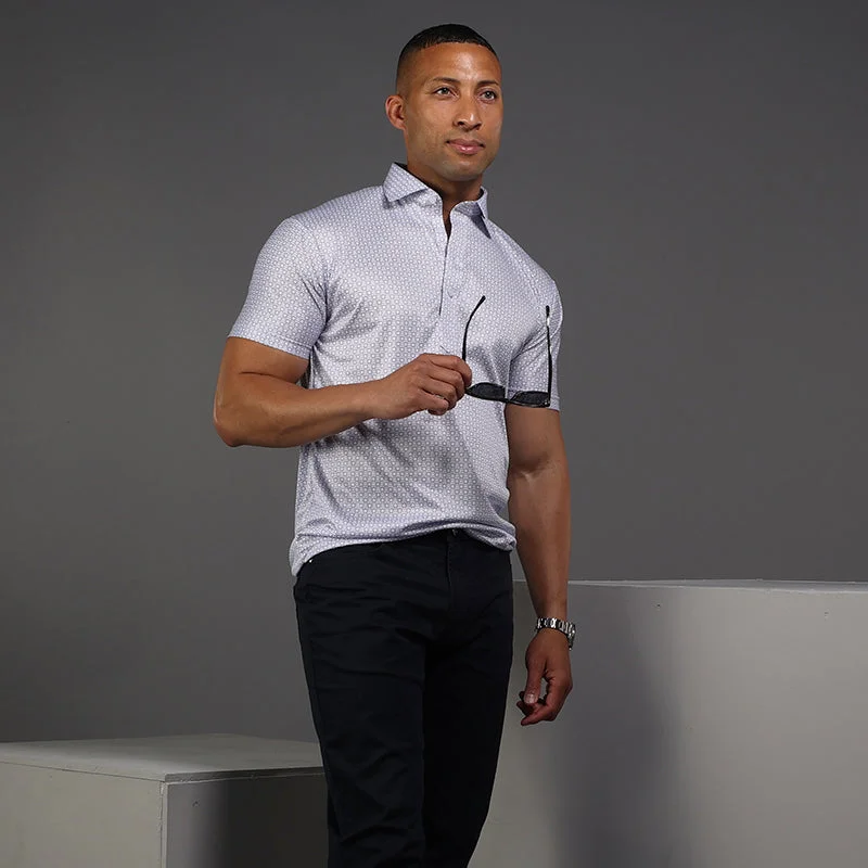 Semi-Spread Collar Polo Scottsdale Navy SpheresSustainable polo shirt