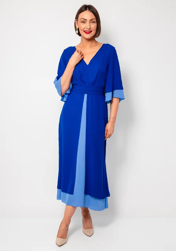 Casting Chiffon Colour Block Layered Dress, Royal