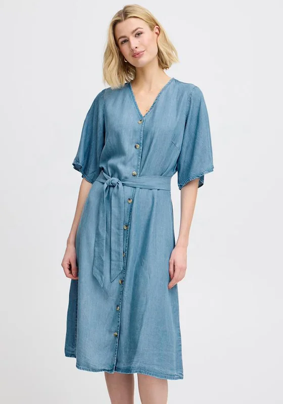 Fransa Evelyn Buttoned Denim Dress, Blue