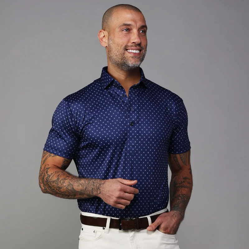 Semi-Spread Collar Polo Navy Pebble Beach 5 DiamondBright polo shirt