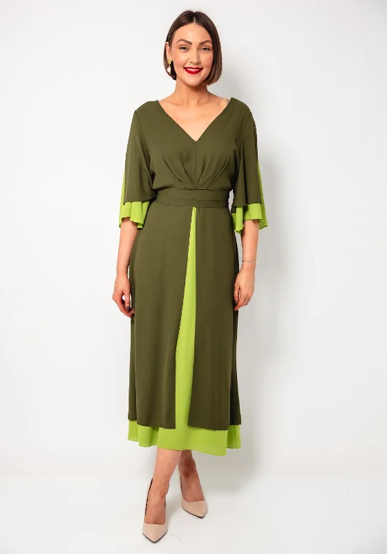 Casting Chiffon Colour Block Layered Dress, Green