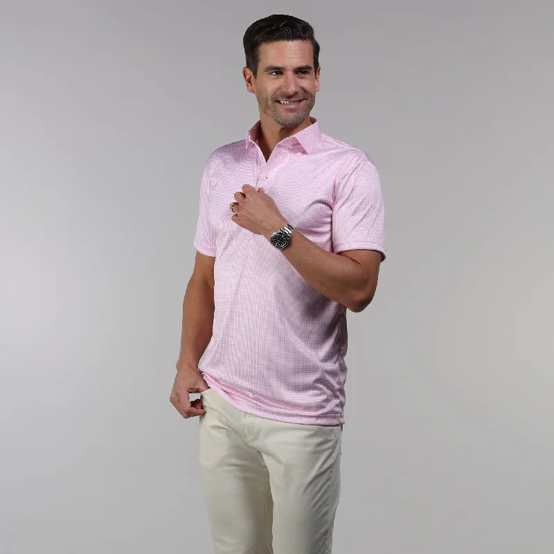 Semi-Spread Collar Polo Pink HoundstoothButton-up polo shirt