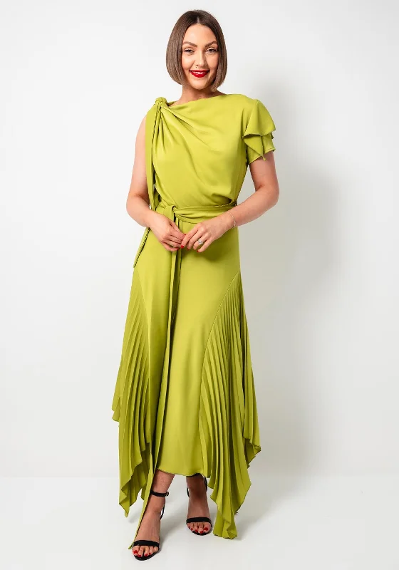 Kevan Jon Emilia Asymmetric Pleated Dress, Pear Green