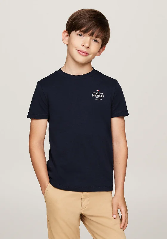 V-Neck Short Sleeve TopsTommy Hilfiger Boys Logo Short Sleeve Tee, Desert Sky