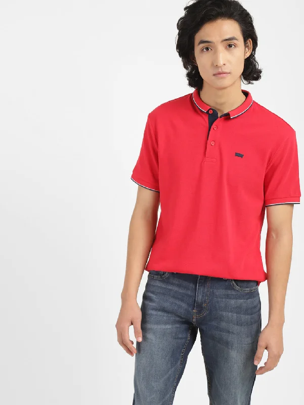 Men's Solid Polo T-shirt RedMetallic polo shirt